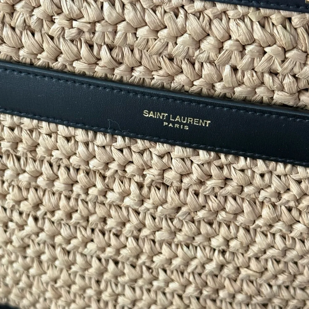 Saint Laurent woven raffia  and black calfskin leather handbag NWOT *FIRM* - Picture 10 of 10